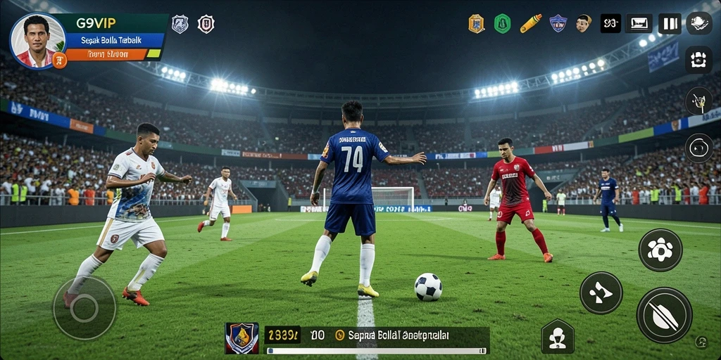 Screenshot G9VIP menampilkan pesona permainan sepak bola yang mendebarkan.