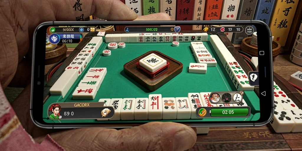 Screenshot gameplay GACORX menampilkan suasana permainan Mahjong yang mendebarkan.