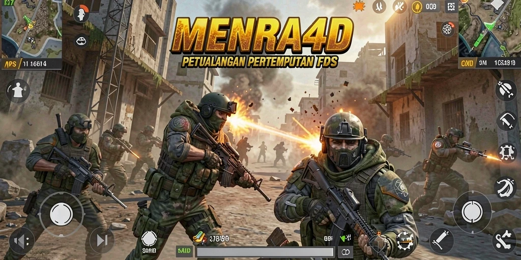 Tampilan gameplay MENARA4D yang intens dan penuh aksi FPS.