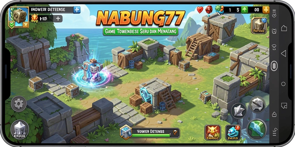 Screenshot gameplay NABUNG77 yang menampilkan strategi Tower Defense yang menarik.