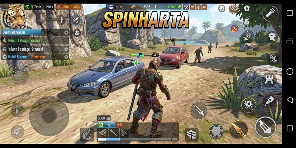 Screenshot utama SPINHARTA menampilkan aksi seru gameplay simulasi.